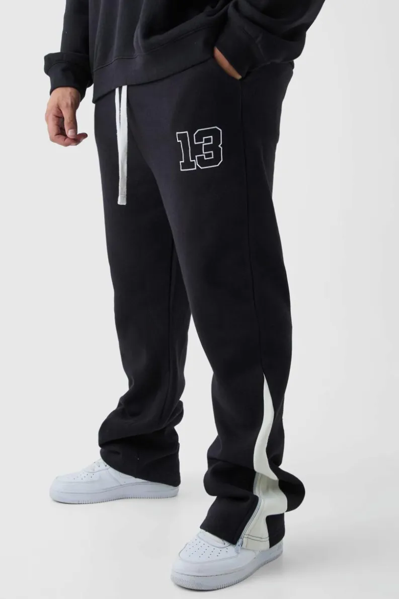 Outlet boohooMAN Plus Slim Flared Varsity Gusset Jogger black