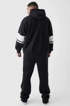 Outlet boohooMAN Plus Slim Flared Varsity Gusset Jogger black