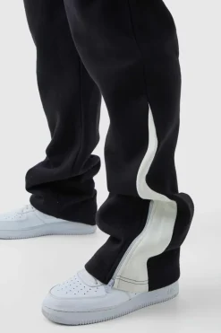 Outlet boohooMAN Plus Slim Flared Varsity Gusset Jogger black