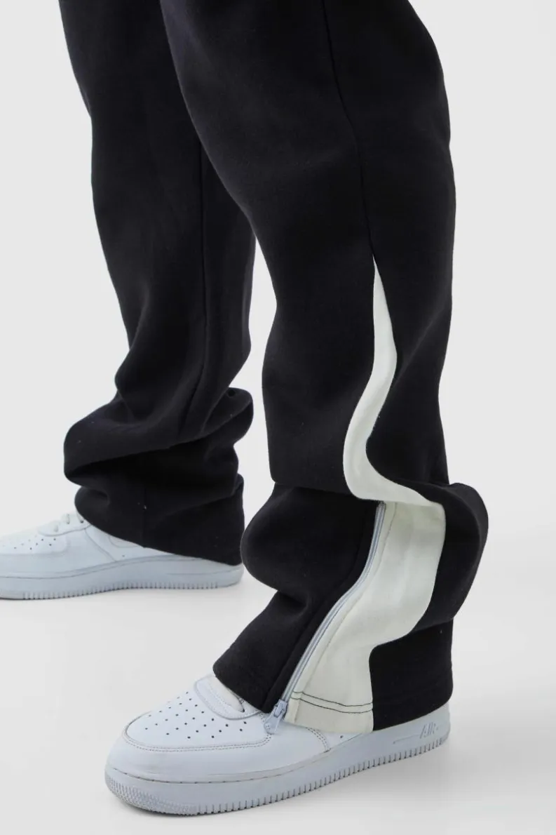 Outlet boohooMAN Plus Slim Flared Varsity Gusset Jogger black