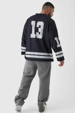 Shop boohooMAN Plus Slim Flared Varsity Gusset Jogger grey