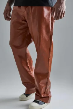 Clearance boohooMAN Plus Slim Flare PU Tailored Trouser brown