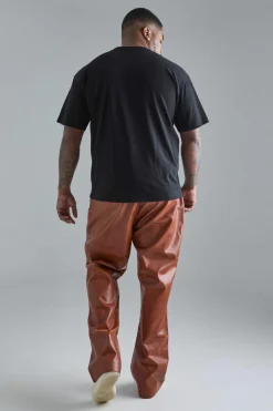 Clearance boohooMAN Plus Slim Flare PU Tailored Trouser brown