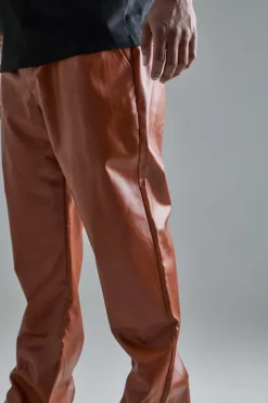 Clearance boohooMAN Plus Slim Flare PU Tailored Trouser brown