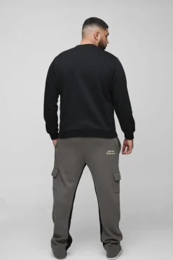 Fashion boohooMAN Plus Slim Gusset Jogger Official Cargo Jogger charcoal