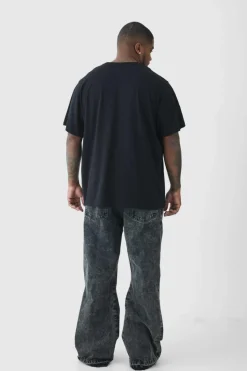 Flash Sale boohooMAN Plus Slim Rigid Flare Distressed Gusset Panel Acid Washed Jeans washed black