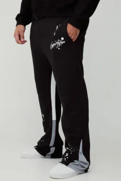 Fashion boohooMAN Plus Slim Stacked Flare Jogger With Gusset Panel black