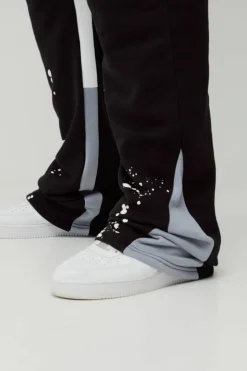 Fashion boohooMAN Plus Slim Stacked Flare Jogger With Gusset Panel black