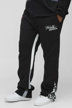 Best boohooMAN Plus Slim Stacked Flare Star Print Gusset Jogger black