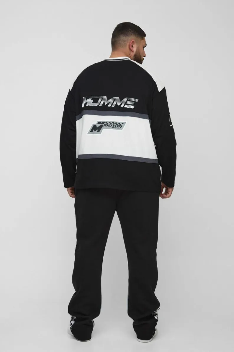 Best boohooMAN Plus Slim Stacked Flare Star Print Gusset Jogger black