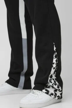 Best boohooMAN Plus Slim Stacked Flare Star Print Gusset Jogger black