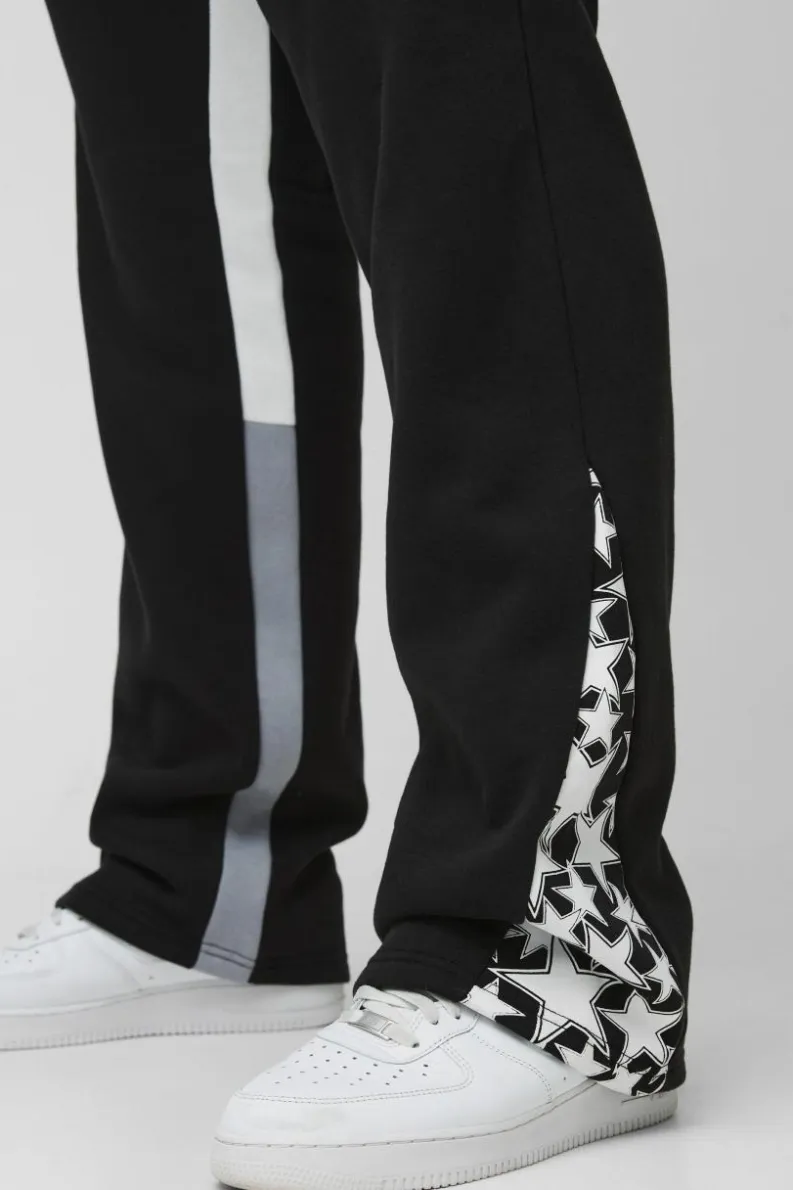 Best boohooMAN Plus Slim Stacked Flare Star Print Gusset Jogger black