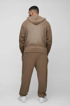 Cheap boohooMAN Plus Spray Wash Waffle Graphic Hooded Tracksuit brown