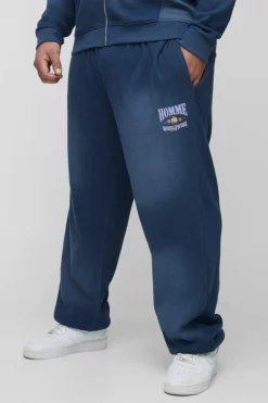 Fashion boohooMAN Plus Spray Wash Waffle Graphic Oversized Jogger navy