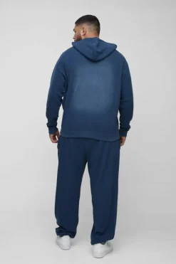 Fashion boohooMAN Plus Spray Wash Waffle Graphic Oversized Jogger navy