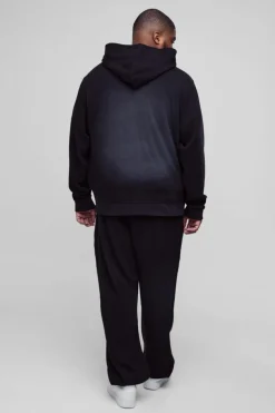 Store boohooMAN Plus Spray Wash Waffle Graphic Oversized Jogger washed black