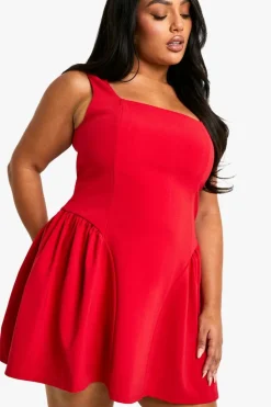 Discount boohoo Plus Square Neck Skater Dress red