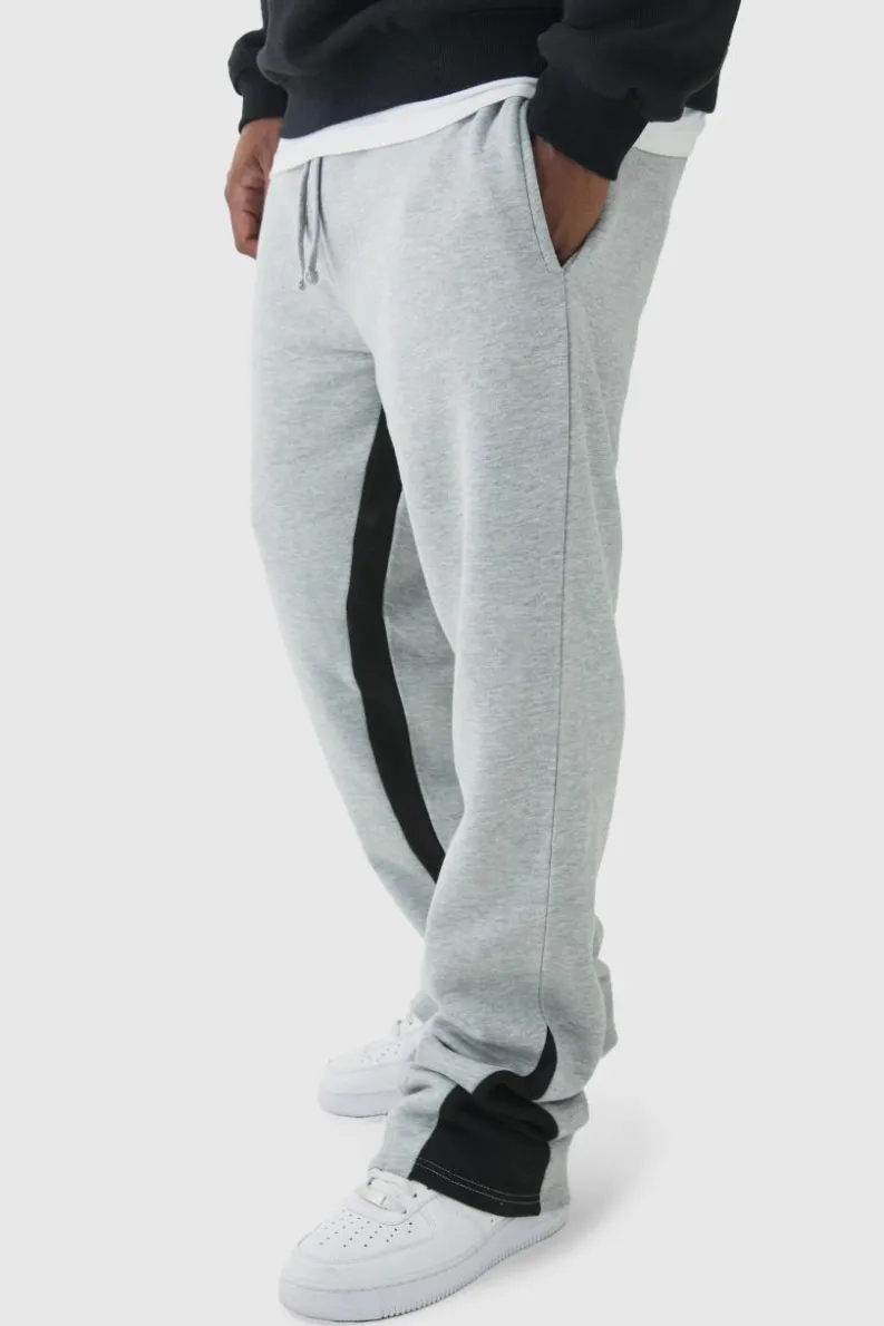 Shop boohooMAN Plus Stacked Fit Gusset Jogger grey marl
