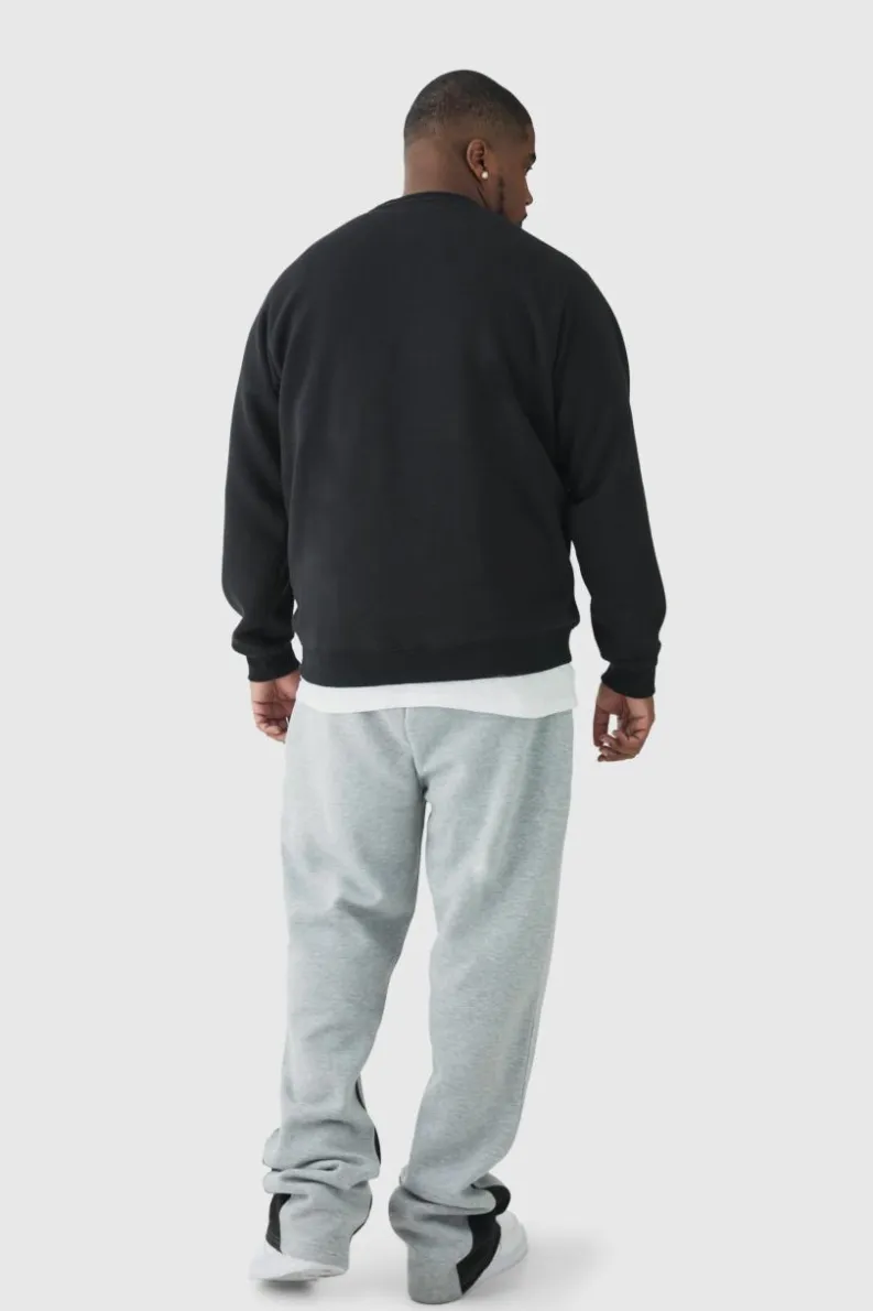 Shop boohooMAN Plus Stacked Fit Gusset Jogger grey marl