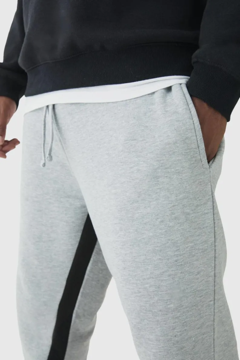 Shop boohooMAN Plus Stacked Fit Gusset Jogger grey marl