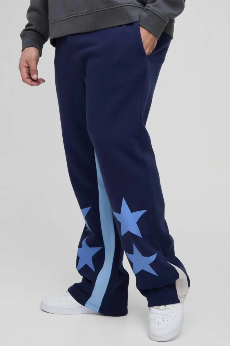 Cheap boohooMAN Plus Star Gusset Jogger navy
