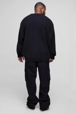 Fashion boohooMAN Plus Straight Fit Rip & Repair Popper Hem Cargo Jeans black
