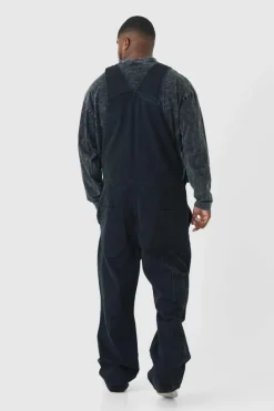 Best Sale boohooMAN Plus Straight Leg Distressed Dungaree washed black