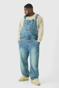 Best Sale boohooMAN Plus Straight Leg Dungaree antique blue