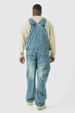 Best Sale boohooMAN Plus Straight Leg Dungaree antique blue
