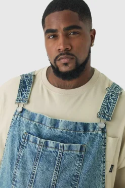 Best Sale boohooMAN Plus Straight Leg Dungaree antique blue