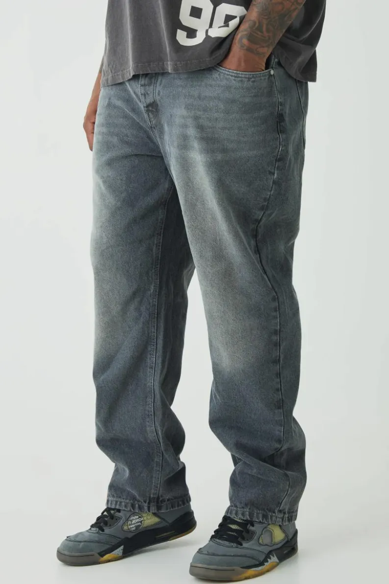 Hot boohooMAN Plus Straight Rigid Jeans mid grey