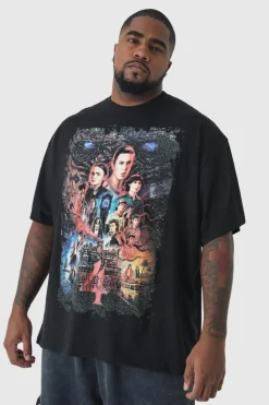 New boohooMAN Plus Stranger Things License Oversized T-Shirt black
