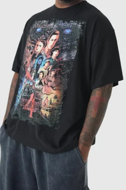 New boohooMAN Plus Stranger Things License Oversized T-Shirt black