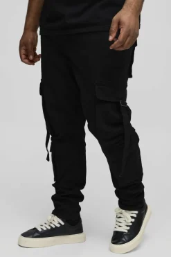 Flash Sale boohooMAN Plus Stretch Skinny Cargo Pocket Detail Jeans In true black
