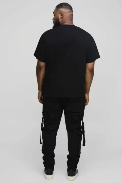 Flash Sale boohooMAN Plus Stretch Skinny Cargo Pocket Detail Jeans In true black