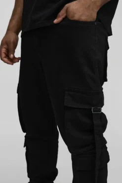 Flash Sale boohooMAN Plus Stretch Skinny Cargo Pocket Detail Jeans In true black