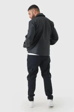 Sale boohooMAN Plus Stretch Skinny Fit Cargo Jeans washed black