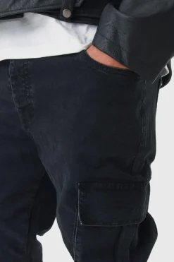 Sale boohooMAN Plus Stretch Skinny Fit Cargo Jeans washed black