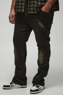 Sale boohooMAN Plus Stretch Skinny Seam Detail Flared Jeans washed black
