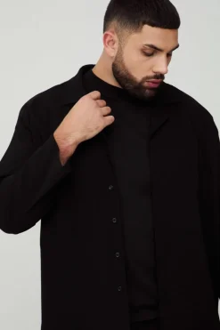 Hot boohooMAN Plus Stretch Utility Pocket Shirt and Cargo Trouser Set in black