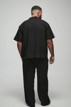 Flash Sale boohooMAN Plus Stretch Woven Boxy Revere Shirt black
