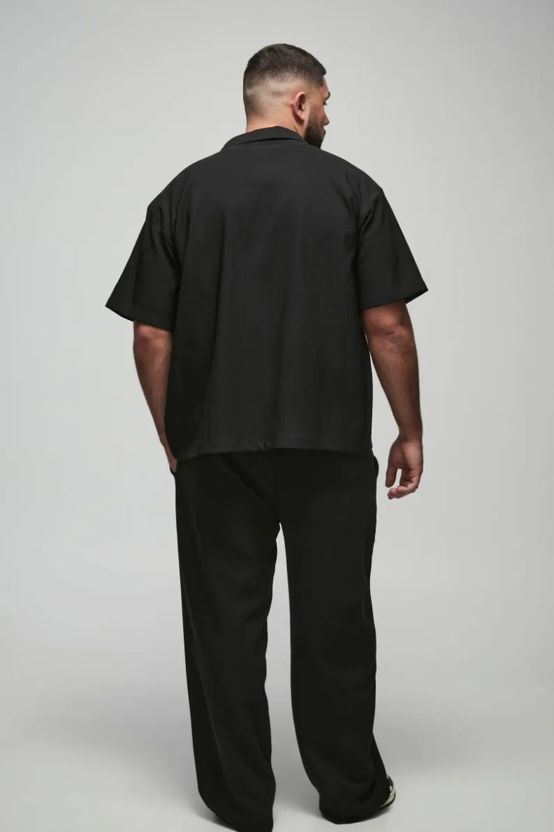Flash Sale boohooMAN Plus Stretch Woven Boxy Revere Shirt black