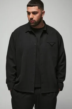 New boohooMAN Plus Stretch Woven Pocket Detail Oversized Shirt black