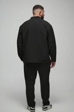 New boohooMAN Plus Stretch Woven Pocket Detail Oversized Shirt black
