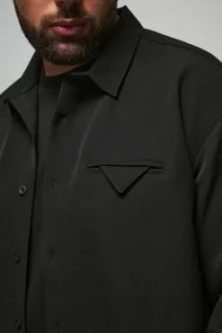 New boohooMAN Plus Stretch Woven Pocket Detail Oversized Shirt black