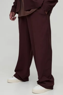 Cheap boohooMAN Plus Stretch Woven Relaxed Fit Trousers chocolate