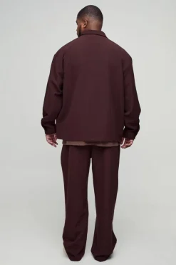 Cheap boohooMAN Plus Stretch Woven Relaxed Fit Trousers chocolate