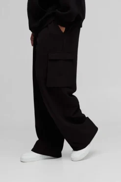 Flash Sale boohooMAN Plus Stretch Woven Relaxed Fit Cargo Trousers black