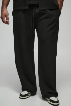 Cheap boohooMAN Plus Stretch Woven Relaxed Fit Trousers black