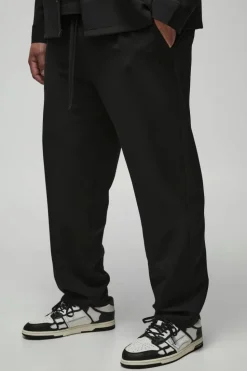 Cheap boohooMAN Plus Stretch Woven Tapered Trousers black